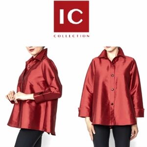 IC Collection Design Cuff & Back Placket Detail Burgundy Jacket Sz Med NWT